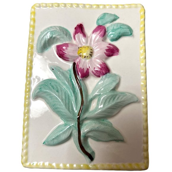 PV PEASANT VILLAGE Pair of Vases Majolica Pottery Rectangular Raised Flowers VTG - Picture 4 of 9